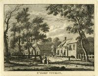 Gezicht in het dorp Lage Vuursche in 1787-1788. Naar een tekening van K.F. Bendorp. Bron: Het Utrechts Archief, catalogusnummer: 200912.