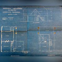 Blauwdruk van de nieuwe te bouwen boerderij Den Oord in 1927. Met bijbehorende doorsneden Bron: RAZU, 109.