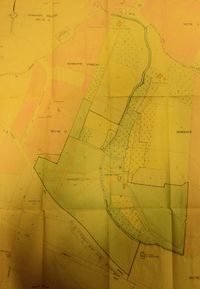 Het aan te kopen Landgoed Nieuw-Amelisweerd in april 1964 door de gemeente Utrecht op een kaart aangegeven in groen om welke percelen het gaat. Bron: Het Utrechts Archief.