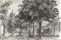 Gezicht in het dorp Lage Vuursche in augustus 1800. Naar een tekening van J. Andriessen. Bron: Het Utrechts Archief, catalogusnummer: 107635.