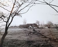 Op de achtergrond in het landschap boerderij De Boeye met rechts een verdroogde sloot gezien vanaf de Vossegatsedijk in ca. 1990. Bron: Het Utrechts Archief, 1338