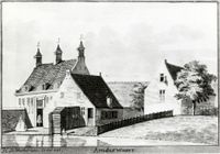 Gezicht over de Kromme Rijn tussen Utrecht en Bunnik met het in 1707 herbouwde huis Oud Amelisweerd en zijn bijgebouwen in 1743. Bron: Het Utrechts Archief, catalogusnummer: 37908.