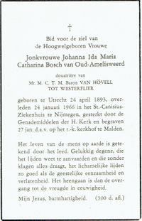 Bidprent van Jkvr. Johanna Ida Maria Catharine Bosch van Oud-Amelisweerd (1893-1966) (2). Bron: archief SHH.