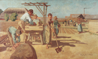 Arbeiders op de steenbakkerij Ruimzicht in 1885. Door: Anthon Gerard Alexander, Ridder van Rappard, 1858-1892. Bron: Centraal Museum, Utrecht.