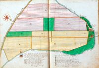 Kaart van Maarschalkerweerd uit 1737 en de landerijen van het Utrechtse kapittel van Ten DOM. Bron: Het Utrechts Archief, kapittel Ten DOM.