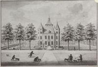 Gezicht op de voorzijde van kasteel Heemstede en de daaromheen liggende gracht, Heemsteedseweg 26, ca. 1700, Regionaal Archief Zuid-Utrecht, identificatienummer: Doos 101 (041443).