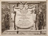 Titelpagina van een uitgave van tekeningen van huis Heemstede te Houten, Heemsteedseweg 26, Hendrik de Leth naar I. Moucheron, 1690, Regionaal Archief Zuid-Utrecht, identificatienummer: P.27.4.1 (041455).