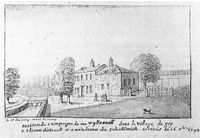 Huize Wickenburgh in 1794 vanuit het noordwesten gezien. Prent te vinden in het Huisarchief Wickeburgh, collectie: Wttewaall.