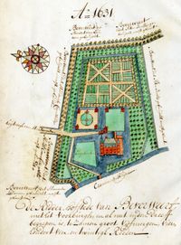 Kaart van het Landgoed Beverweerd naar de situatie van het jaar 1631. Bron: Het Utrechts Archief, 69 38.