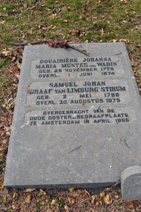 Jkvr. Johanna Maria Warin. Geboren 29 november 1778 en overleden op 1 juni 1874 op 95 jarig leeftijd. Samuel Johan Graaf van Limburg Stirum. Geboren op 2 mei 1798 en overleden op 30 augustus 1875 op 77 jarige leeftijd. Bron: Online-begraafplaatsen.nl.