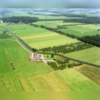 Luchtfoto van de boerderij Katteveld (Beverweertseweg 38) te Werkhoven (gemeente Bunnik) in 1980. Bron: Het Utrechts Archief, catalogusnummer: 118197.