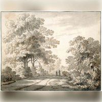 Gezicht op een weg in Abstede te Utrecht in de periode 1785-1835. Bron: Het Utrechts Archief, catalogusnummer: 38595.