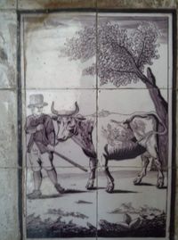Tegeltableau te vinden in boerderij De Staart 'boer met stier'. Bron: Cor Witjes FB Oud Houten.