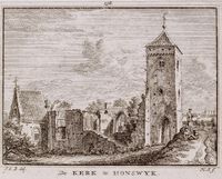 De kerk van Honswijk in 1740-1750. Bron: Regionaal Archief Zuid-Utrecht (RAZU), 353, 54088, 125.