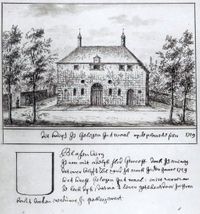 Het Huis Blasenburg te Tull en 't Waal in 1729. Naar een tekening van Andries Schoemaker. Bron: Rijksdienst voor het Cultureel Erfgoed te Amersfoort.