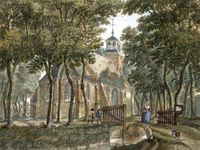 De Nederlandse Hervormde Kerk van Tull en 't Waal op 3 augustus 1749 naar een tekening van Jan de Beijer. Bron: Rijksdienst voor het Cultureel Erfgoed te Amersfoort.