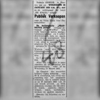 Verkoopadvertentie voor de verkoop van het huis 'Jeannette-oord' van de 'Vereeniging voor Onbehuisden' uit Amsterdam ten overstaan van de Houtense notaris H.A.M. Immink op woensdag 28 januari 1925. Bron: RAZU, krantenbank.