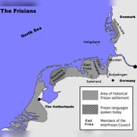 Friese nederzettingen (Friese kust). Bron: Wikipedia Eala Frya Fresena.