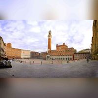 Piazza del Campo, Siena, Italia. Bron: Wikipedia Ricardo André Frantz (User:Tetraktys) - Eigen werk.