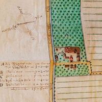 Het 'Huys Ter Weide, Blasenburg, of Huys 't Waal', fragment van een kaart (fragment) uit het archief van de fundatie Ruysch. Naar de hand van J. van Diepenem uit 1634. Met links de Waalseweg. Bron: Het Utrecht Archief, 708, 686.