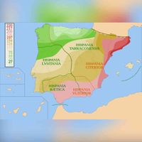 Kaart van Spanje en Portugal met de verovering van Hispania vanaf 220 voor Christus. tot 19 voor Christus en provinciegrenzen. Het is gebaseerd op andere kaarten; de territoriale vooruitgang en provinciegrenzen zijn illustratief. Bron: Wikipedia Conquista Hispania.svg.