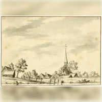 Gezicht op het dorp 't Waal in 1728-1732 naar een tekening van. L.P. Serrurier. Bron: Het Utrechts Archief, catalogusnummer: 200924.