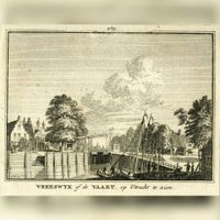 Gezicht op de sluis te Vreeswijk uit het zuiden in 1740-1750 naar een tekening van Hendrik Spilman. Bron: Het Utrechts Archief, catalogusnummer: 200899.