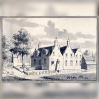 Gezicht op het huis Dompselaar bij Overlangbroek met verschillende bijgebouwen in 1745 naar een tekening van H. de Winter. Bron: Het Utrechts Archief, catalogusnummer:	 201836.
