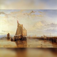Een schilderij van Joseph Mallord William Turner van de Dort Pakketboot te Dordrecht in 1818. Bron: Wikimedia Commons.