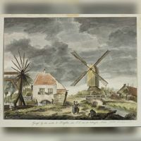 Gezicht op een molen en enkele huizen bij Zuilen op 30 juni 1810 naar een tekening J.E. Smissen. Bron: Het Utrechts Archief, catalogusnummer: 206280.