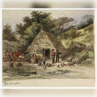 Gezicht op een rietgedekt huisje in de buurt van Wijk bij Duurstede in 1850-1900. Bron: Het Utrechts Archief, catalogusnummer: 202256.