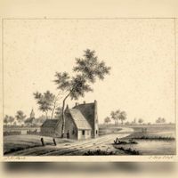 Gezicht op een boerderij bij Odijk in 1830-1860. Bron: Het Utrechts Archief, catalogusnummer: 202800.