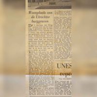 Een krantenartikel uit het Utrechts Nieuwsblad van zaterdag 13 september 1958 'Ridderhofstad gaf naam aan 't Goylaan de rondweg van Hoograven. Tekst van artikel opzig. Foto: Sander van Scherpenzeel.