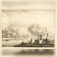 Gezicht op de Kromme Rijn tussen Utrecht en Bunnik met een boerderij aan de overzijde van het water tussen 1750 en 1780. Bron: Het Utrechts Archief, catalogusnummer: 38624.