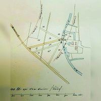 Kaart van het landgoed Nieuw-Amelisweerd uit ca. 1850 met de ingetekende verboden kringen van de 4 Lunetten op de Houtense Vlakte. Bron: Nationaal Archief.
