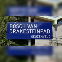 Straatnaambord &#039;Bosch van Drakesteinpad&#039; te Amsterdam Geuzenveld bij de t-splitsing met de Nico Broekhuysenweg in augustus 2021. Foto: Sander van Scherpenzeel.