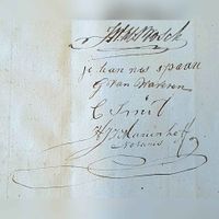 Handtekening van Jan Willem Hendrik Bosch en koper Johannes Spaan van het huisje aan de Leediijk nr. 64. Ten overstaan van de ondergetekende notaris H.J. van Mariënhoff. Bron: Regionaal Archief Zuid-Utrecht (RAZU), 063.