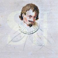 Portrettekening van G.C.D. d'Aumale baron van Hardenbroek. Ingekleurd, anoniem uit 1890. Bron: Het Utrechts Archief, 1010, 2426.