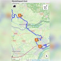 Route van het Rijndeltapad-Oost vanaf Utrecht naar Wijk bij Duurstede via Houten of Bunnik lopend. (2) Bron: Openstreetmap.org.