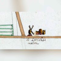 Kaart uit de 17e eeuw waarop de Loerikse Korenmolen op staat ingetekend. Bron: Het Utrechts Archief.