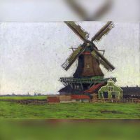 De Houtzaagmolen te Zaandam in 1906 naar een schilderij van Hanns Bolz (1885-1918) Bron: Wikimedia Commons.