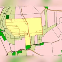 Het oorspronkelijke perceel en grond bezit van de familie Van Dorresteijn op boerderij Het Blauwe Huis in het jaar 1832 in geel met rood gearceerd. Bron: HISGIS Utrecht.