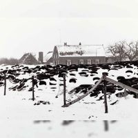 De zij- en voorgevel van boerderij De Hoop aan de Ossenwaard 20 te Cothen in februari 1979. Bron: Regionaal Archief Zuid-Utrecht (RAZU), 084, 57545, 47.