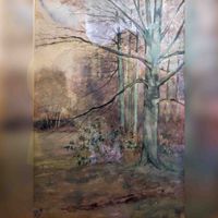 Schilderij van een aantal bomen in een bos naar gemaakt door jhr. Johannes Ludovicus Paulus Bosch van Drakestein (1865-1929). Schilderij bevindt zich in particulier bezit.