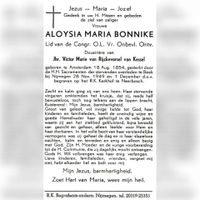 Bidprentje van Aloysia Maria Bonnike (1854-1949), douairière van jhr. Victor Maria van Rijckevorsel van Kessel. Bron: bidprentjesarchief.nl.