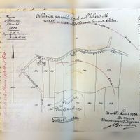 Kaart waarop ingetekend staat hoe de Verboden Kringen lopen ten noorden van Fort bij 't Hemeltje in 1880. Bron: Nationaal Archief.