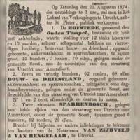 Op zaterdag 22 augustus 1874 werd de de hofstede 'de Oude Tempel' verkocht door de eigenaar na jhr. Karel Bosch van Drakestein ten overstaan van de Utrechtse notarissen Van Zijtveld en Van Hengelaar. Bron: Delpher.nl.