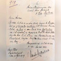 Brief van baron Van Hardenbroek van 5 september 1929 waarbij baron Van Hardenbroek de herenbank en familiegrafkelder in bezit overlaat gaan aan de Kerkvoogdij van de N.H. Kerk in Nederlangbroek. Bron: RAZU.
